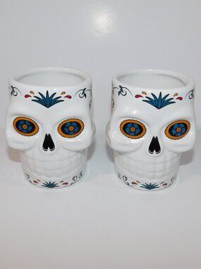 Set 2 Cazadores Tequila Sugar Skull Day of the Dead mug Ceramic cup 100% Agave